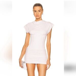 NEW LaQuan Smith Rolled Sleeve Corset Mini Tee Dress in White M